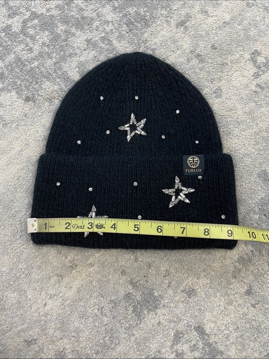 NWT Furlux C2391 Black Crystal Star Angora Nylon Knit Beanie Ski Hat main image 5
